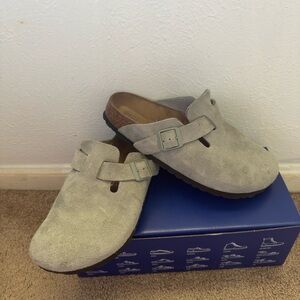 Birkenstock Gray Suede Mules